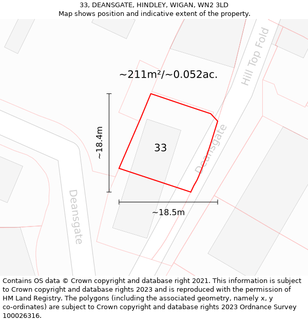 33, DEANSGATE, HINDLEY, WIGAN, WN2 3LD: Plot and title map