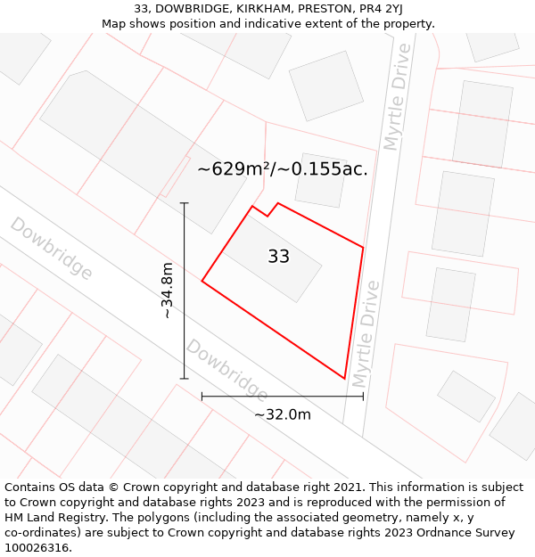 33, DOWBRIDGE, KIRKHAM, PRESTON, PR4 2YJ: Plot and title map