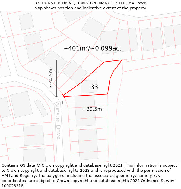 33, DUNSTER DRIVE, URMSTON, MANCHESTER, M41 6WR: Plot and title map