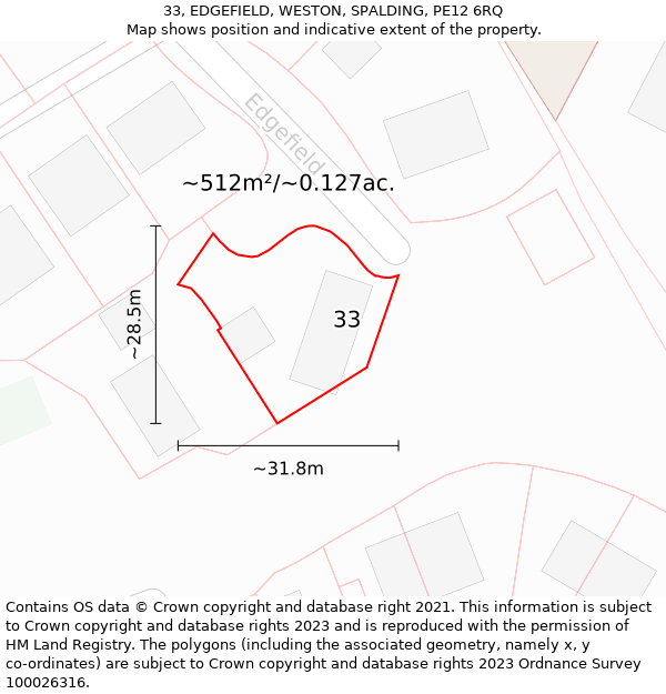 33, EDGEFIELD, WESTON, SPALDING, PE12 6RQ: Plot and title map