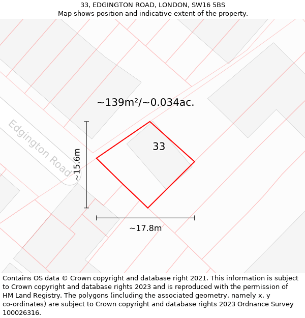 33, EDGINGTON ROAD, LONDON, SW16 5BS: Plot and title map