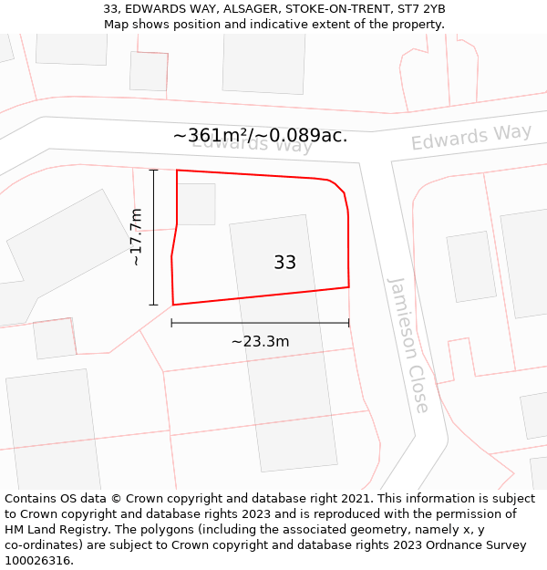 33, EDWARDS WAY, ALSAGER, STOKE-ON-TRENT, ST7 2YB: Plot and title map