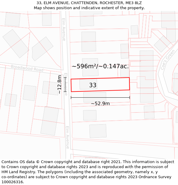 33, ELM AVENUE, CHATTENDEN, ROCHESTER, ME3 8LZ: Plot and title map