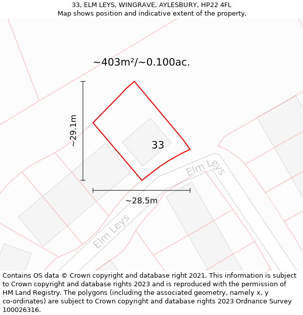 33, ELM LEYS, WINGRAVE, AYLESBURY, HP22 4FL: Plot and title map