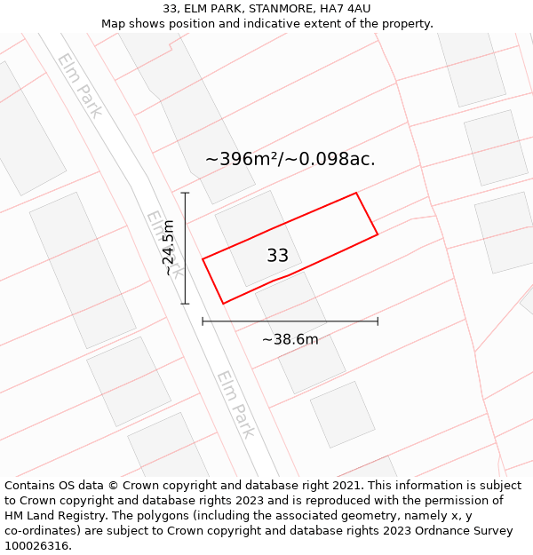 33, ELM PARK, STANMORE, HA7 4AU: Plot and title map