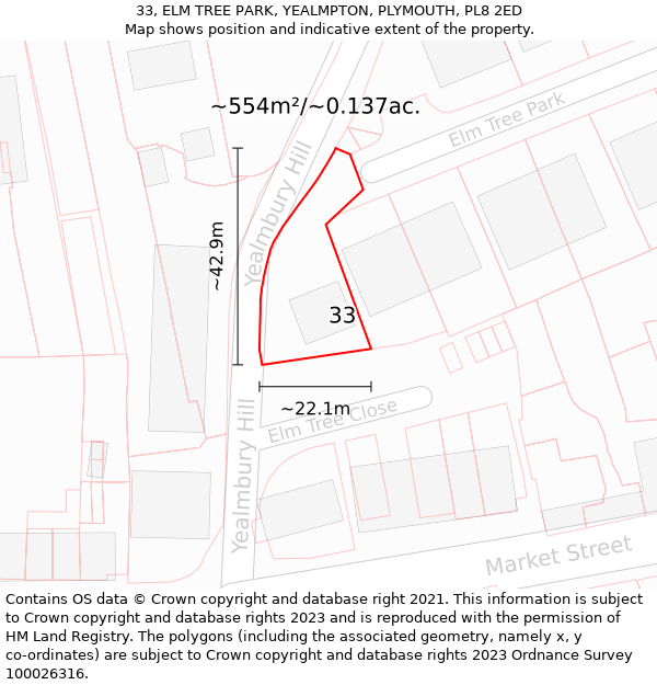 33, ELM TREE PARK, YEALMPTON, PLYMOUTH, PL8 2ED: Plot and title map