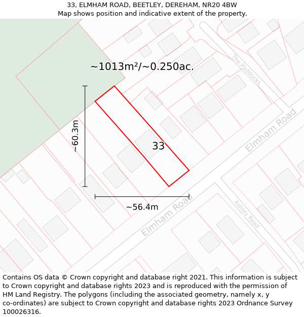 33, ELMHAM ROAD, BEETLEY, DEREHAM, NR20 4BW: Plot and title map