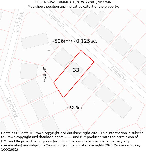 33, ELMSWAY, BRAMHALL, STOCKPORT, SK7 2AN: Plot and title map