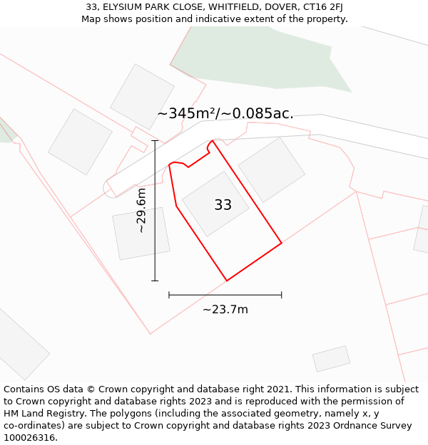 33, ELYSIUM PARK CLOSE, WHITFIELD, DOVER, CT16 2FJ: Plot and title map