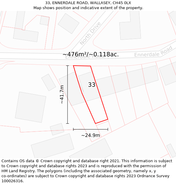 33, ENNERDALE ROAD, WALLASEY, CH45 0LX: Plot and title map