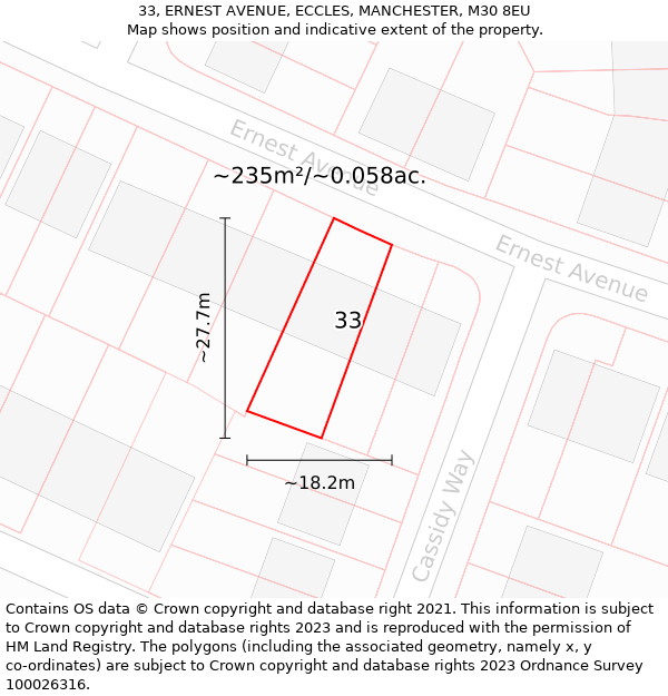 33, ERNEST AVENUE, ECCLES, MANCHESTER, M30 8EU: Plot and title map