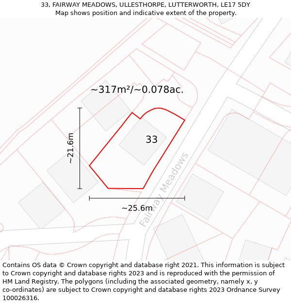 33, FAIRWAY MEADOWS, ULLESTHORPE, LUTTERWORTH, LE17 5DY: Plot and title map