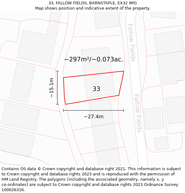 33, FALLOW FIELDS, BARNSTAPLE, EX32 9PG: Plot and title map