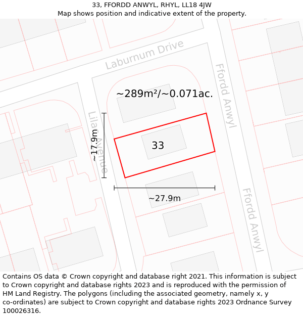 33, FFORDD ANWYL, RHYL, LL18 4JW: Plot and title map