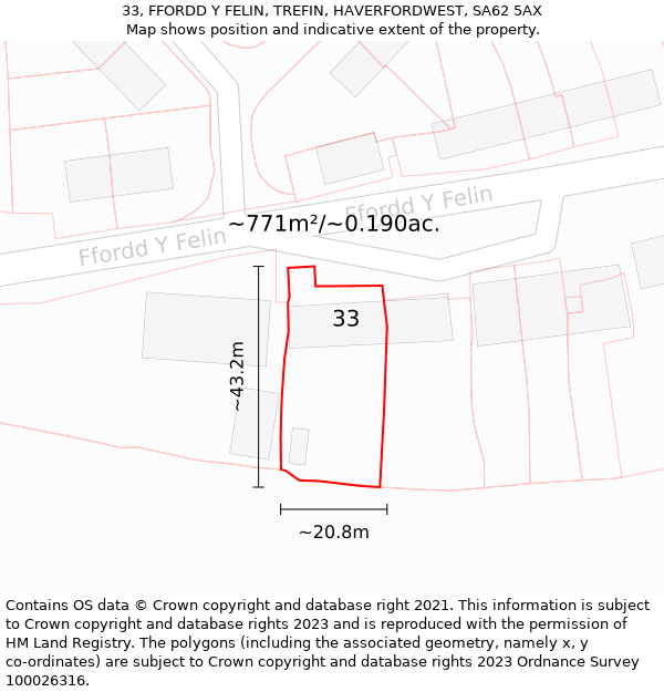 33, FFORDD Y FELIN, TREFIN, HAVERFORDWEST, SA62 5AX: Plot and title map