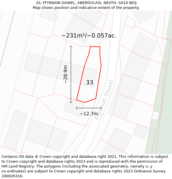 33, FFYNNON DAWEL, ABERDULAIS, NEATH, SA10 8EQ: Plot and title map