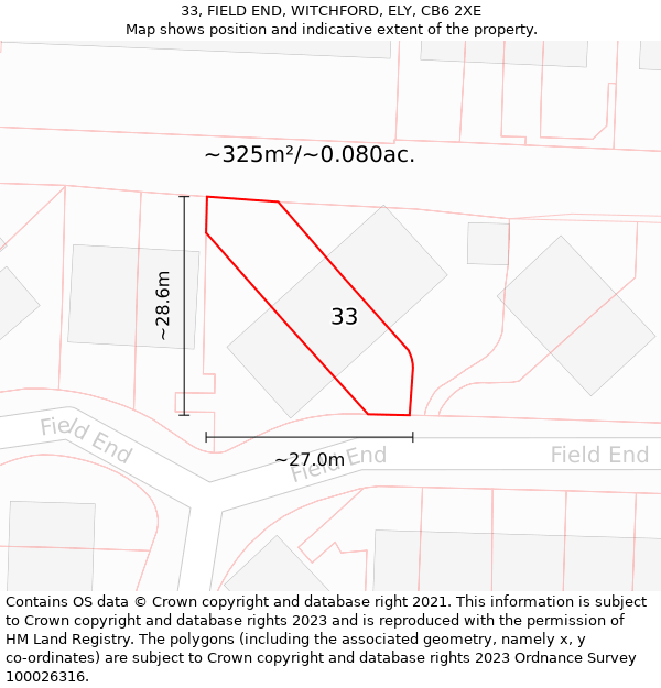 33, FIELD END, WITCHFORD, ELY, CB6 2XE: Plot and title map