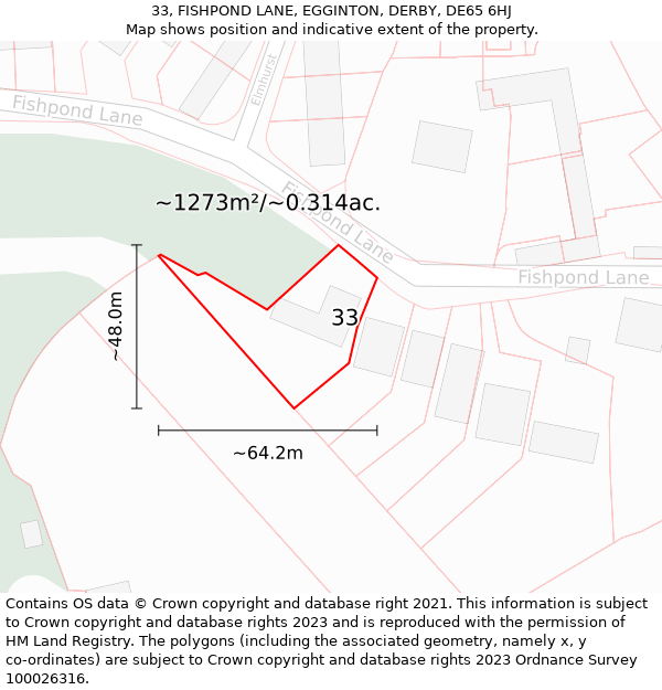 33, FISHPOND LANE, EGGINTON, DERBY, DE65 6HJ: Plot and title map