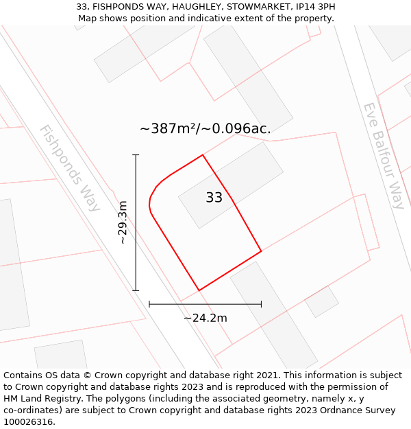 33, FISHPONDS WAY, HAUGHLEY, STOWMARKET, IP14 3PH: Plot and title map