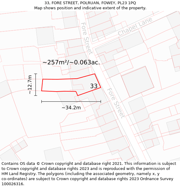 33, FORE STREET, POLRUAN, FOWEY, PL23 1PQ: Plot and title map