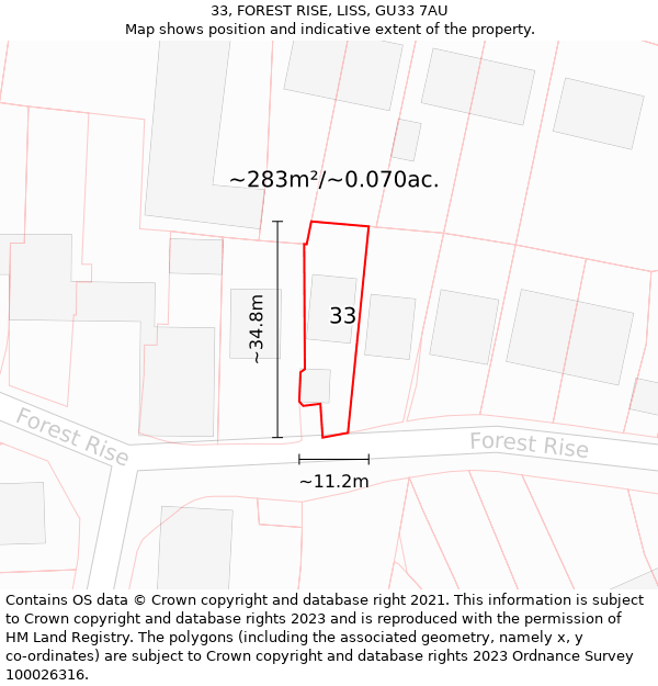 33, FOREST RISE, LISS, GU33 7AU: Plot and title map