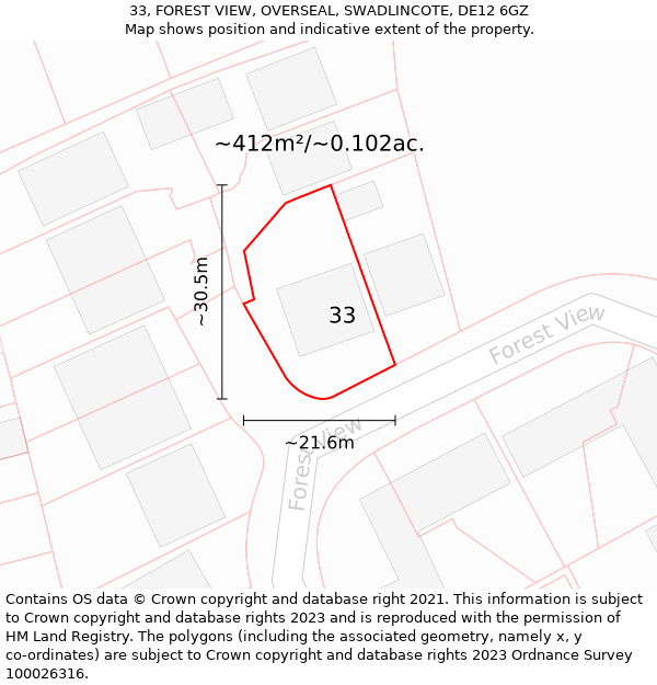 33, FOREST VIEW, OVERSEAL, SWADLINCOTE, DE12 6GZ: Plot and title map