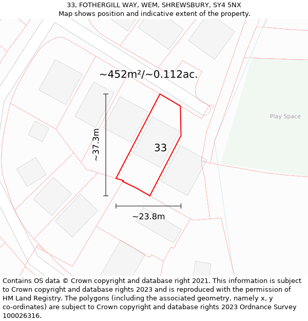 33, FOTHERGILL WAY, WEM, SHREWSBURY, SY4 5NX: Plot and title map