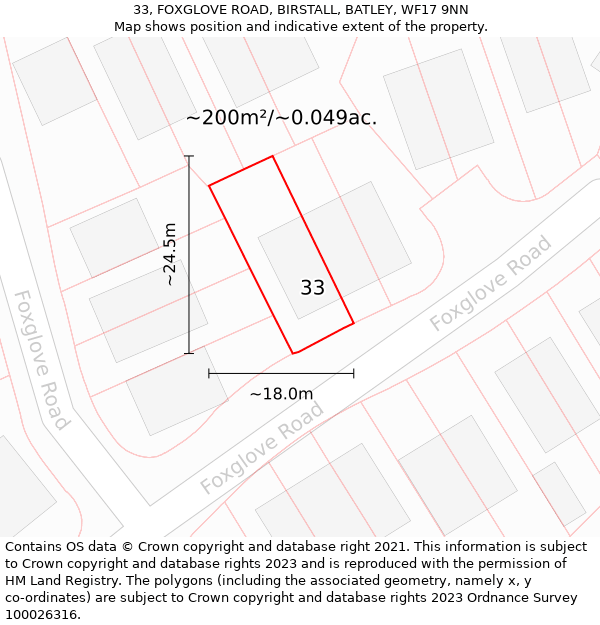 33, FOXGLOVE ROAD, BIRSTALL, BATLEY, WF17 9NN: Plot and title map