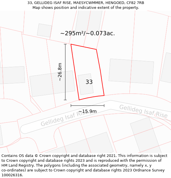 33, GELLIDEG ISAF RISE, MAESYCWMMER, HENGOED, CF82 7RB: Plot and title map