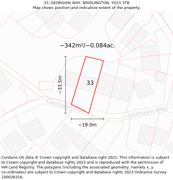 33, GEORGIAN WAY, BRIDLINGTON, YO15 3TB: Plot and title map