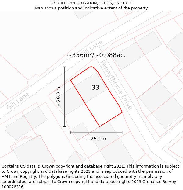 33, GILL LANE, YEADON, LEEDS, LS19 7DE: Plot and title map