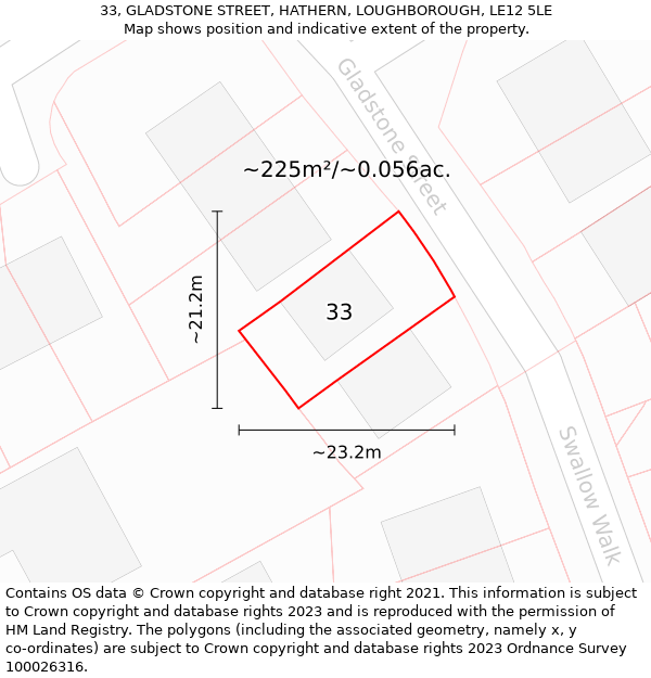 33, GLADSTONE STREET, HATHERN, LOUGHBOROUGH, LE12 5LE: Plot and title map