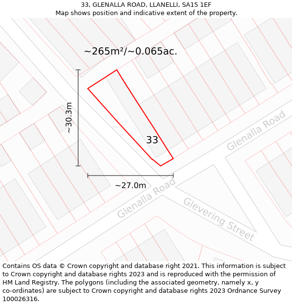 33, GLENALLA ROAD, LLANELLI, SA15 1EF: Plot and title map