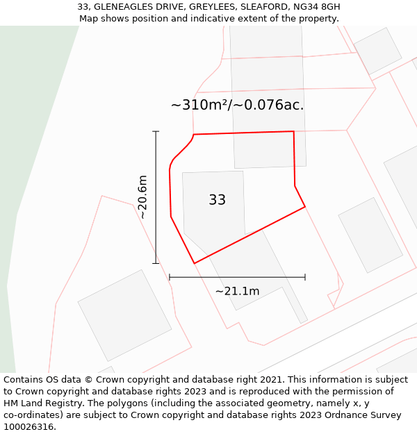 33, GLENEAGLES DRIVE, GREYLEES, SLEAFORD, NG34 8GH: Plot and title map