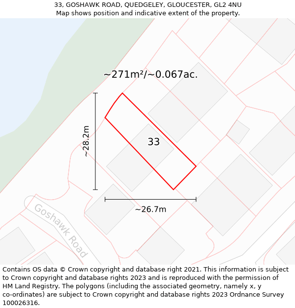 33, GOSHAWK ROAD, QUEDGELEY, GLOUCESTER, GL2 4NU: Plot and title map