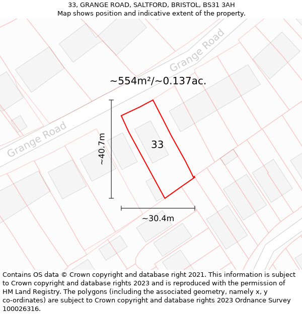 33, GRANGE ROAD, SALTFORD, BRISTOL, BS31 3AH: Plot and title map