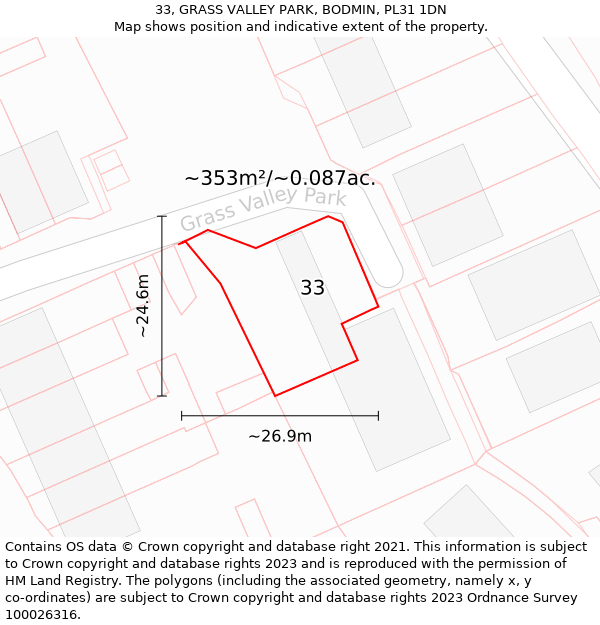 33, GRASS VALLEY PARK, BODMIN, PL31 1DN: Plot and title map