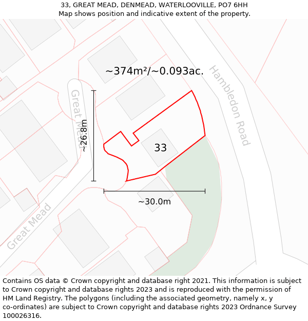 33, GREAT MEAD, DENMEAD, WATERLOOVILLE, PO7 6HH: Plot and title map