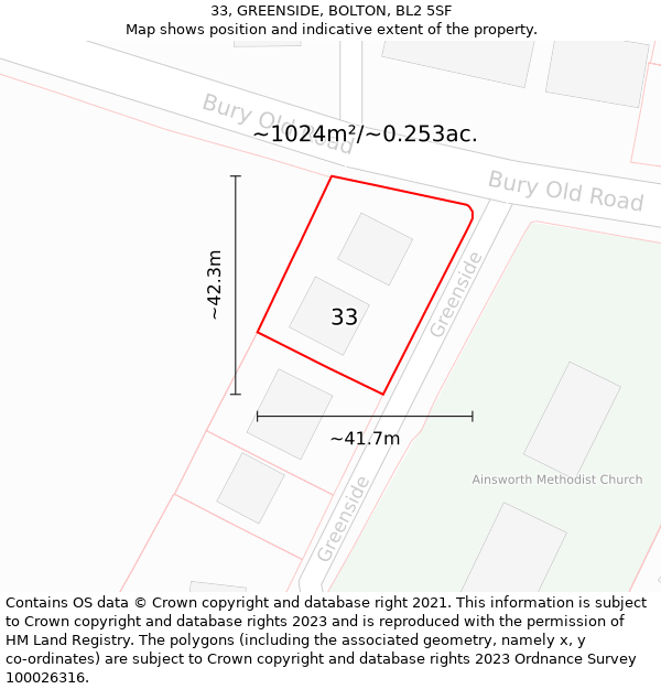 33, GREENSIDE, BOLTON, BL2 5SF: Plot and title map