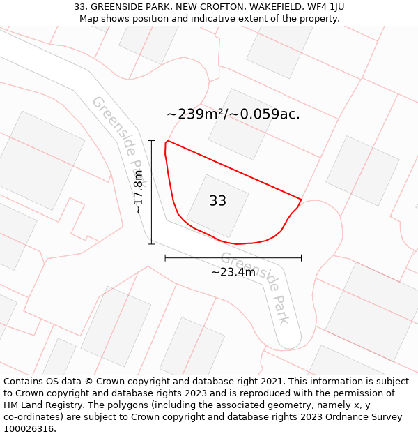 33, GREENSIDE PARK, NEW CROFTON, WAKEFIELD, WF4 1JU: Plot and title map