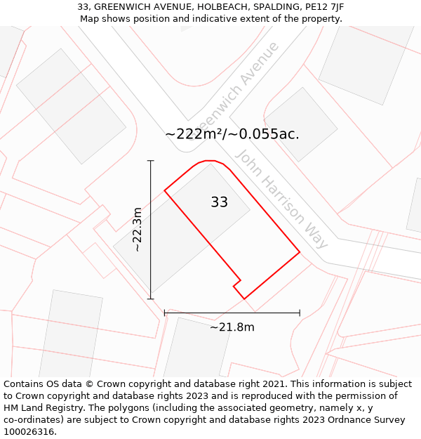 33, GREENWICH AVENUE, HOLBEACH, SPALDING, PE12 7JF: Plot and title map