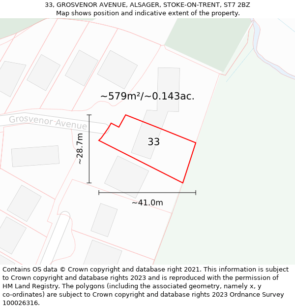 33, GROSVENOR AVENUE, ALSAGER, STOKE-ON-TRENT, ST7 2BZ: Plot and title map