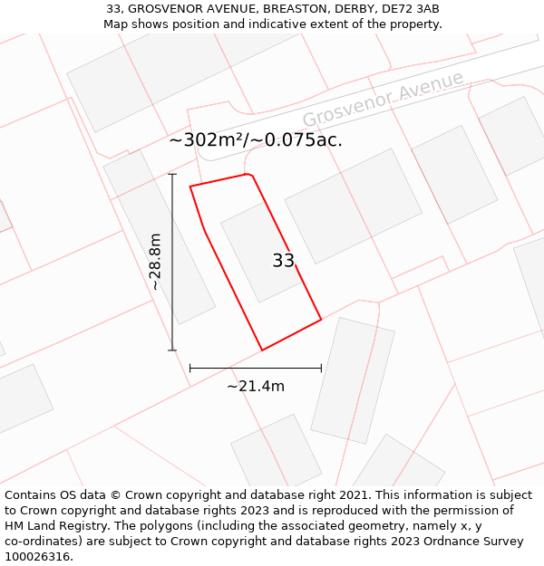 33, GROSVENOR AVENUE, BREASTON, DERBY, DE72 3AB: Plot and title map