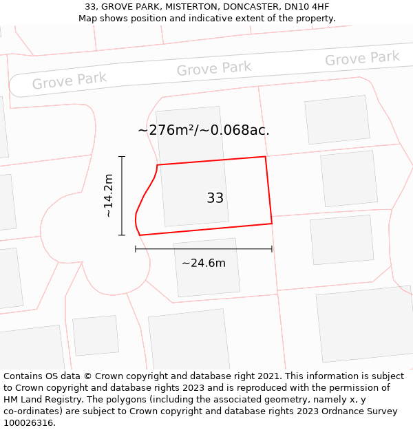 33, GROVE PARK, MISTERTON, DONCASTER, DN10 4HF: Plot and title map