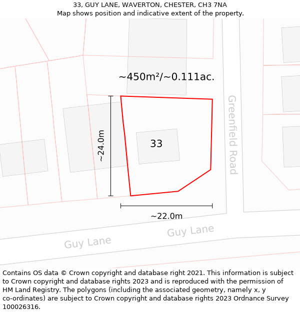 33, GUY LANE, WAVERTON, CHESTER, CH3 7NA: Plot and title map