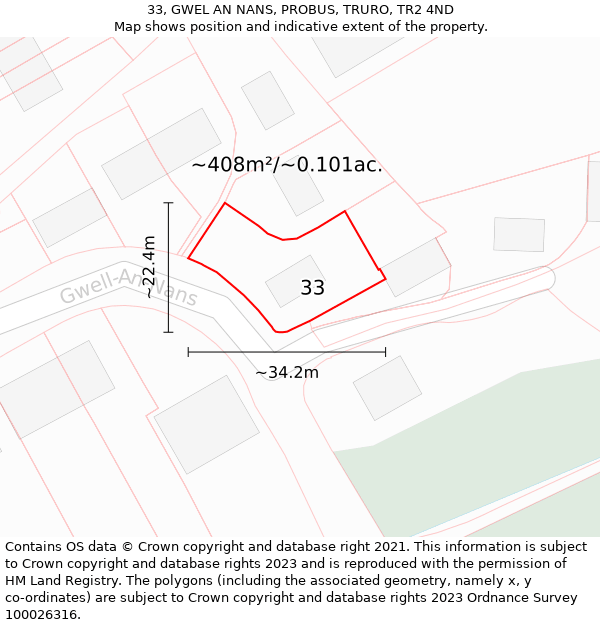 33, GWEL AN NANS, PROBUS, TRURO, TR2 4ND: Plot and title map