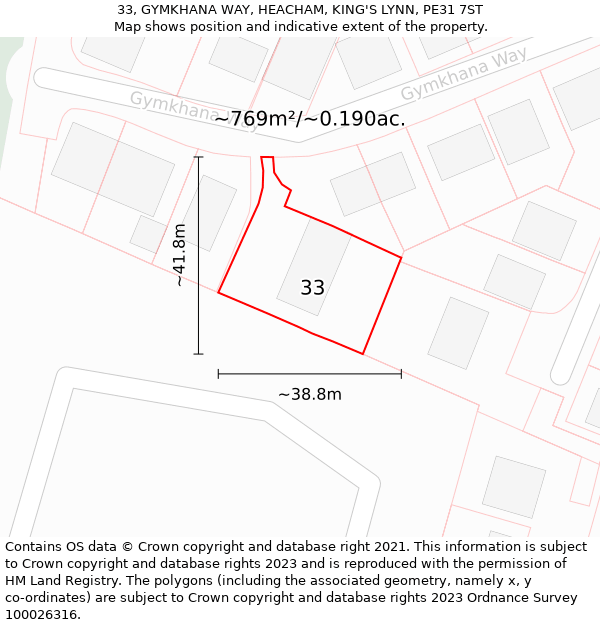 33, GYMKHANA WAY, HEACHAM, KING'S LYNN, PE31 7ST: Plot and title map