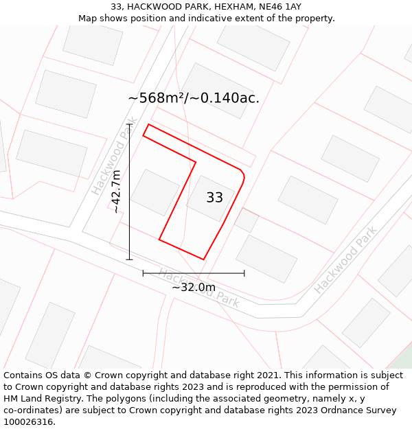 33, HACKWOOD PARK, HEXHAM, NE46 1AY: Plot and title map