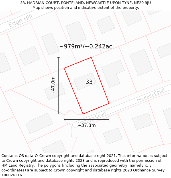 33, HADRIAN COURT, PONTELAND, NEWCASTLE UPON TYNE, NE20 9JU: Plot and title map