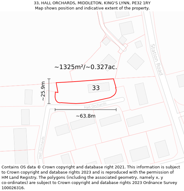 33, HALL ORCHARDS, MIDDLETON, KING'S LYNN, PE32 1RY: Plot and title map